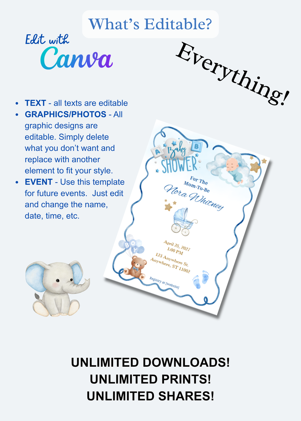 Baby Boy Invitation -Bear