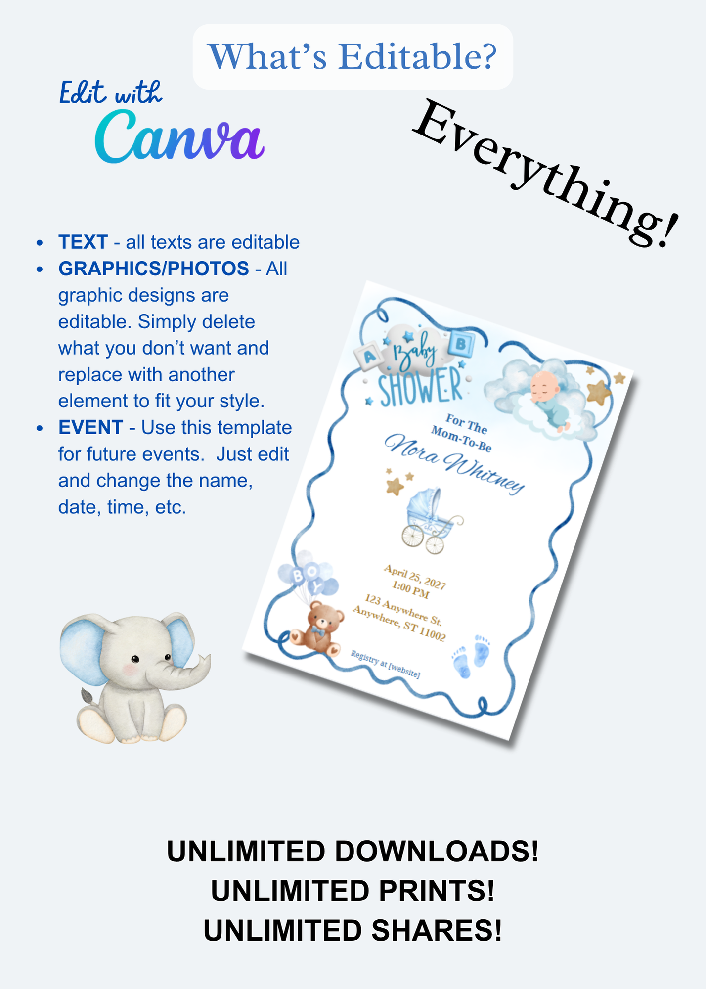 Baby Boy Invitation -Bear
