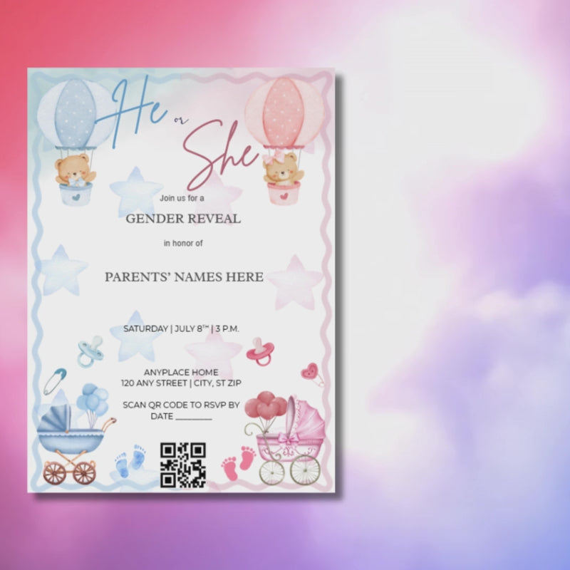 Gender Reveal Invitation Bear