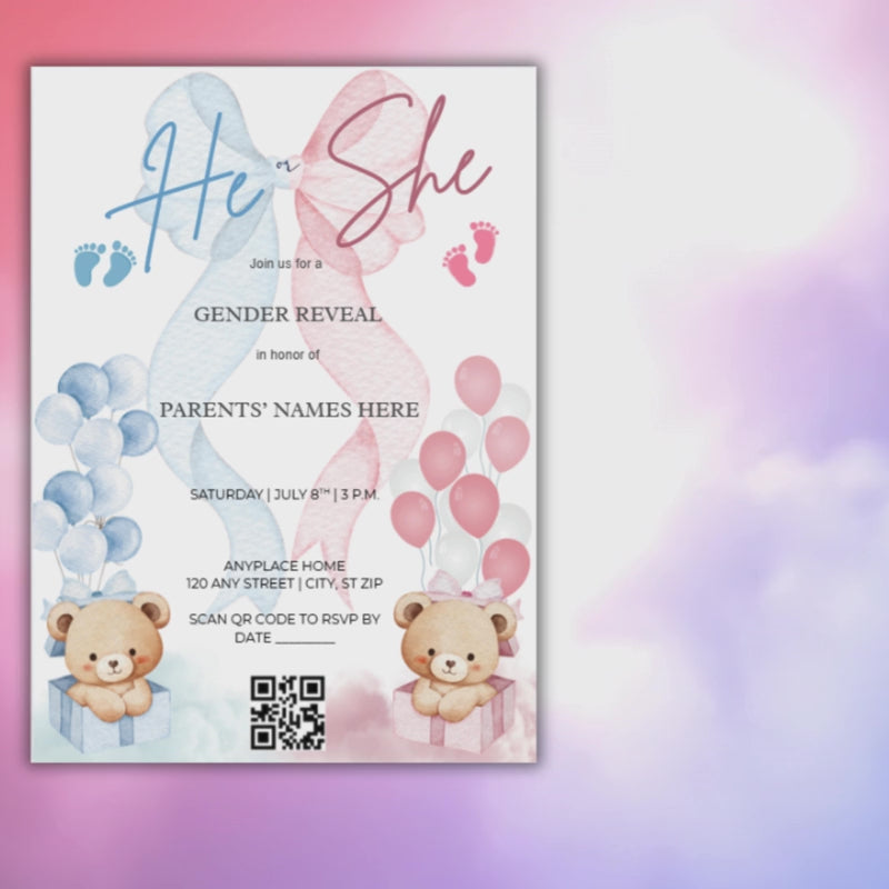 Gender Reveal Invitation - Bow